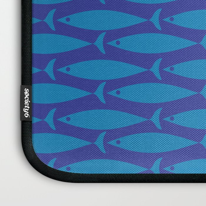 Mid Century Modern Fish Pattern in Double Blue Laptop Sleeve Gallery Image 3