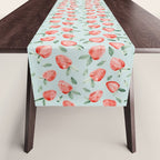 Watercolor painting of tropical strawberries on light greenish blue pattern Table Runner Gallery Image 1