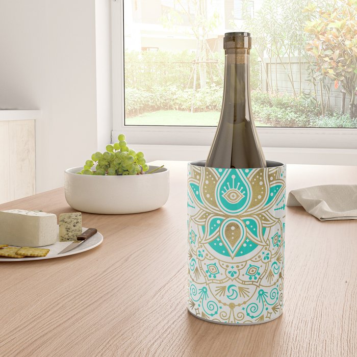 Sacred Lotus Mandala - Turquoise & Gold Palette Wine Chiller Gallery Image 4