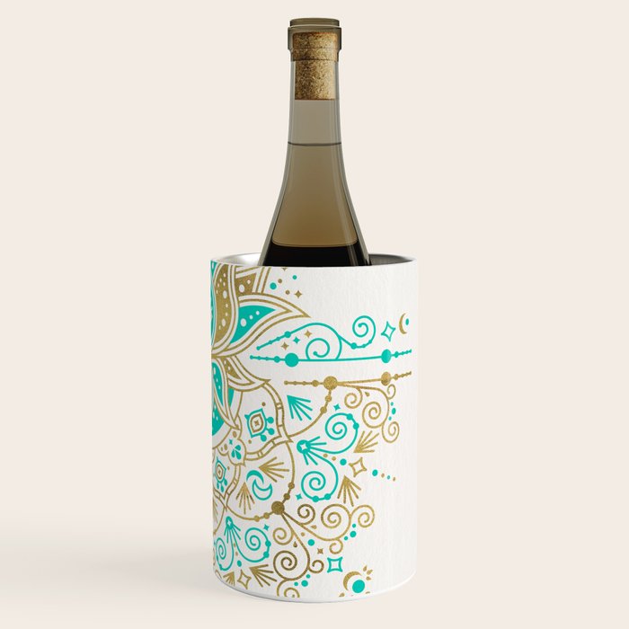 Sacred Lotus Mandala - Turquoise & Gold Palette Wine Chiller Gallery Image 3