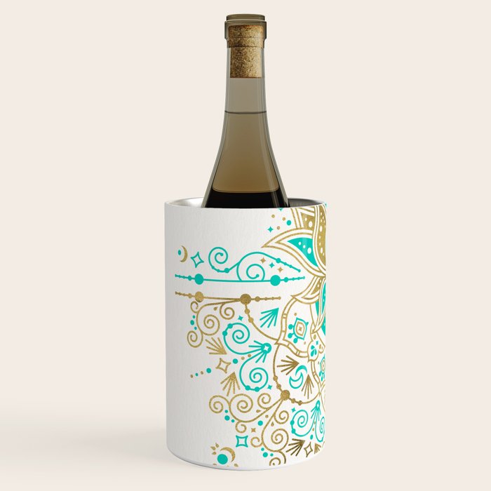 Sacred Lotus Mandala - Turquoise & Gold Palette Wine Chiller Gallery Image 2