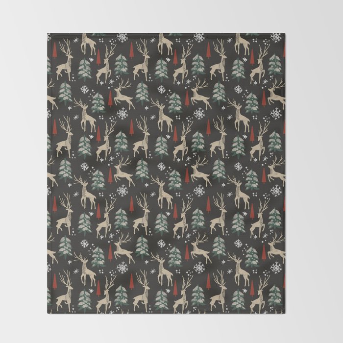 Deer in the snowy night Throw Blanket Gallery Image 2