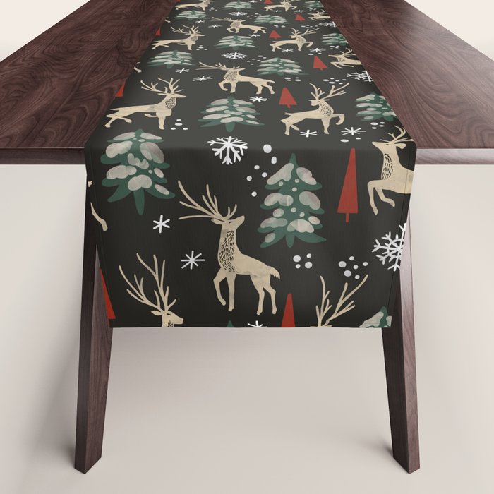 Deer in the snowy night Table Runner Gallery Image 1
