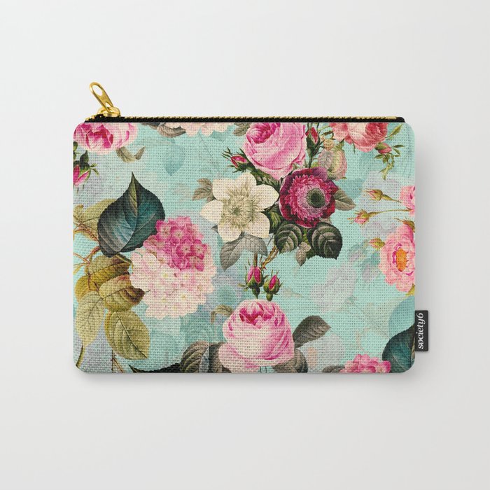 Vintage & Shabby Chic - Summer Teal Roses Flower Garden Carry All Pouch Gallery Image 1
