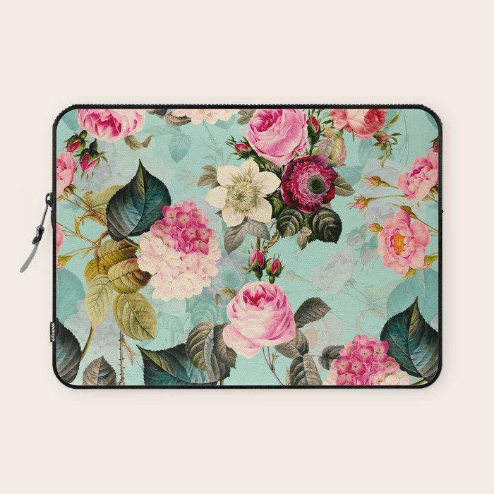 Vintage & Shabby Chic - Summer Teal Roses Flower Garden Laptop Sleeve Gallery Image 1