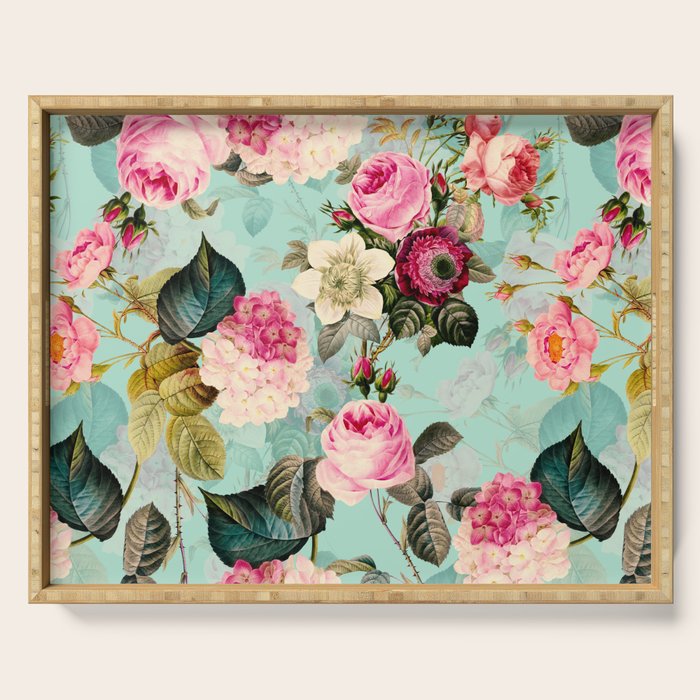 Vintage & Shabby Chic - Summer Teal Roses Flower Garden Serving Tray Gallery Image 1
