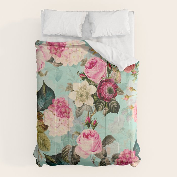 Vintage & Shabby Chic - Summer Teal Roses Flower Garden Comforter Gallery Image 6