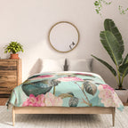Vintage & Shabby Chic - Summer Teal Roses Flower Garden Comforter Gallery Image 3