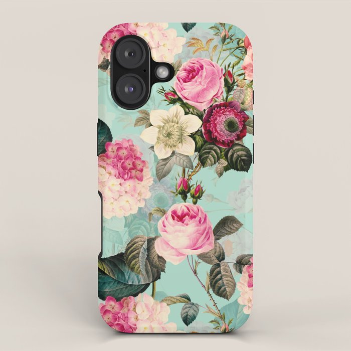 Vintage & Shabby Chic - Summer Teal Roses Flower Garden iPhone Case Gallery Image 1