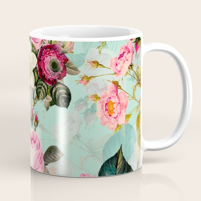 Vintage & Shabby Chic - Summer Teal Roses Flower Garden Coffee Mug Gallery Image 1