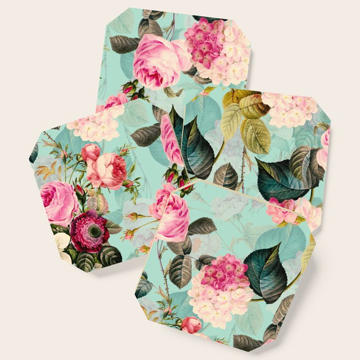 Vintage & Shabby Chic - Summer Teal Roses Flower Garden Coaster Gallery Image 1