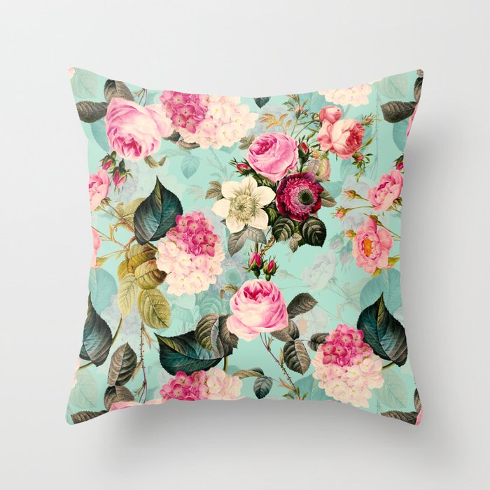 Vintage & Shabby Chic - Summer Teal Roses Flower Garden Throw Pillow Gallery Image 6