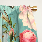 Vintage & Shabby Chic - Summer Teal Roses Flower Garden Window Curtain Gallery Image 2