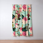 Vintage & Shabby Chic - Summer Teal Roses Flower Garden Window Curtain Gallery Image 3