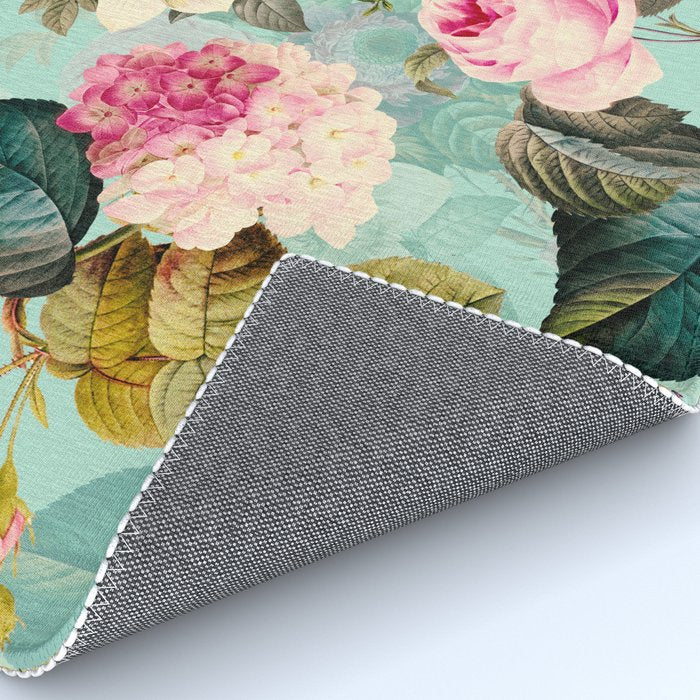 Vintage & Shabby Chic - Summer Teal Roses Flower Garden Rug Gallery Image 4