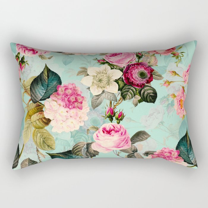Vintage & Shabby Chic - Summer Teal Roses Flower Garden Rectangular Pillow Gallery Image 2