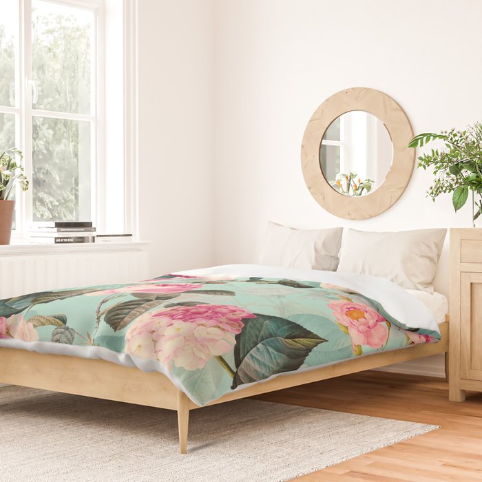 Vintage & Shabby Chic - Summer Teal Roses Flower Garden Duvet Cover Gallery Image 2