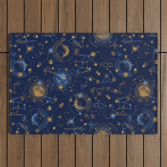 Dark blue zodiac abstract YB Outdoor Rug Gallery Image 1