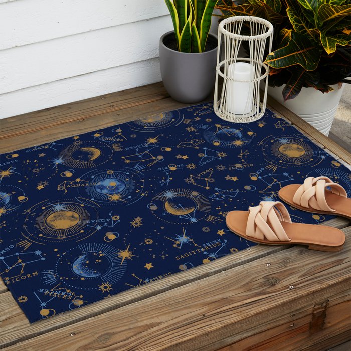 Dark blue zodiac abstract YB Outdoor Rug Gallery Image 2