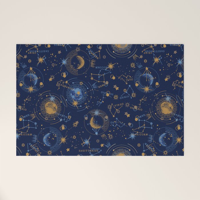 Dark blue zodiac abstract YB Welcome Mat Gallery Image 1