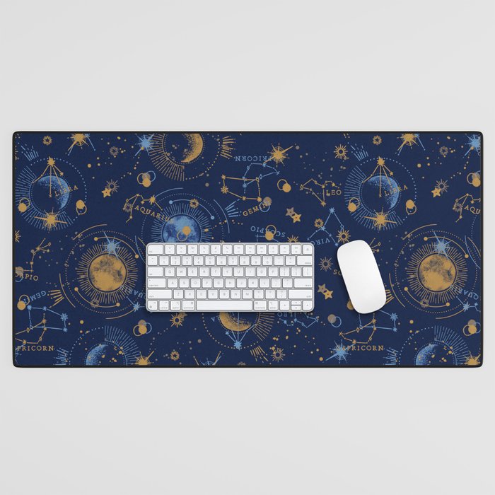 Dark blue zodiac abstract YB Desk Mat Gallery Image 1