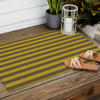 Vintage Moss and Coffee Stripes Outdoor Rug Gallery Image 2