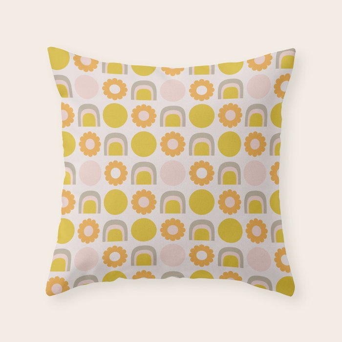 Floral Sunshine Rainbow Pattern Throw Pillow Gallery Image 1