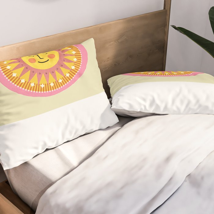 Smiling Sleeping Sun Face Pillow Sham Gallery Image 2