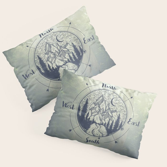 Compass Mountain Road Trip Pillow Sham Gallery Image 3