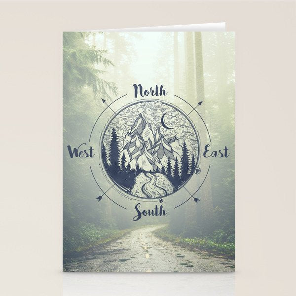 Compass Mountain Road Trip Stationery Card Gallery Image 1