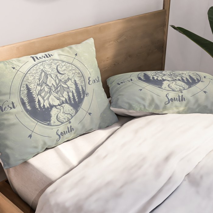 Compass Mountain Road Trip Pillow Sham Gallery Image 2