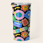Retro cartoon sticker label pattern Travel Mug Gallery Image 3