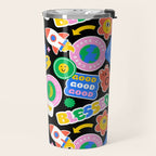 Retro cartoon sticker label pattern Travel Mug Gallery Image 2