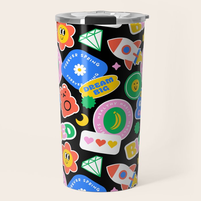 Retro cartoon sticker label pattern Travel Mug Gallery Image 1