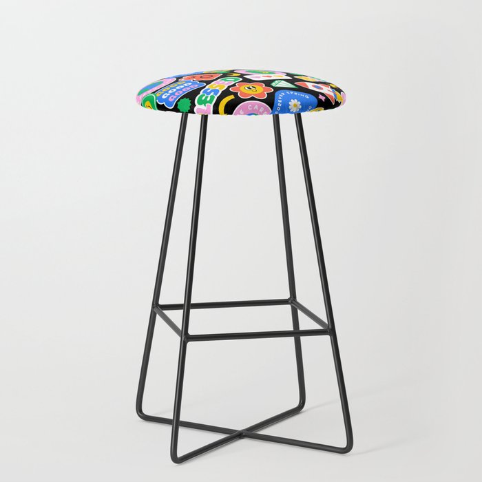 Retro cartoon sticker label pattern Stool Gallery Image 1