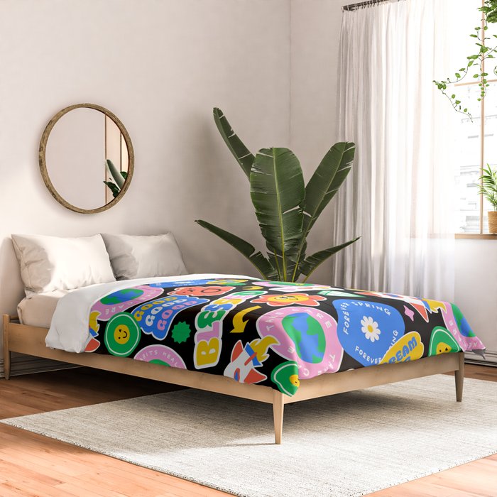 Retro cartoon sticker label pattern Comforter Gallery Image 2
