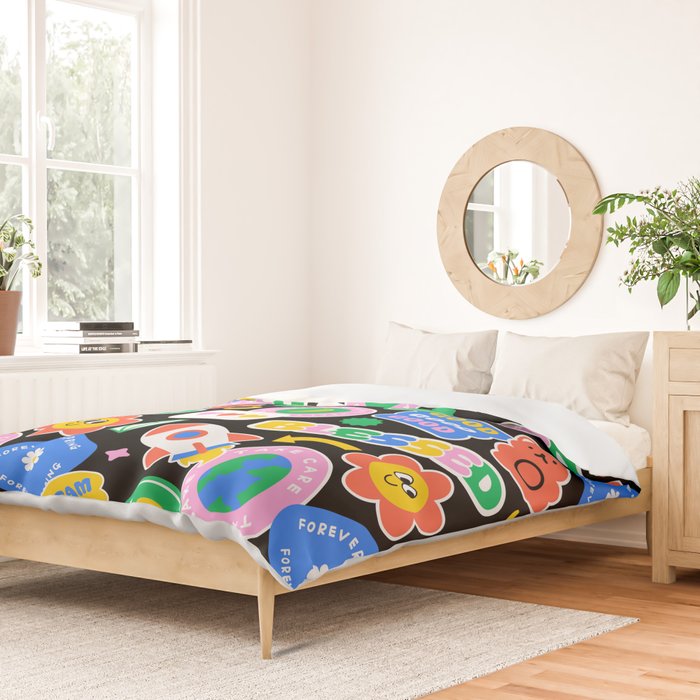 Retro cartoon sticker label pattern Duvet Cover Gallery Image 2