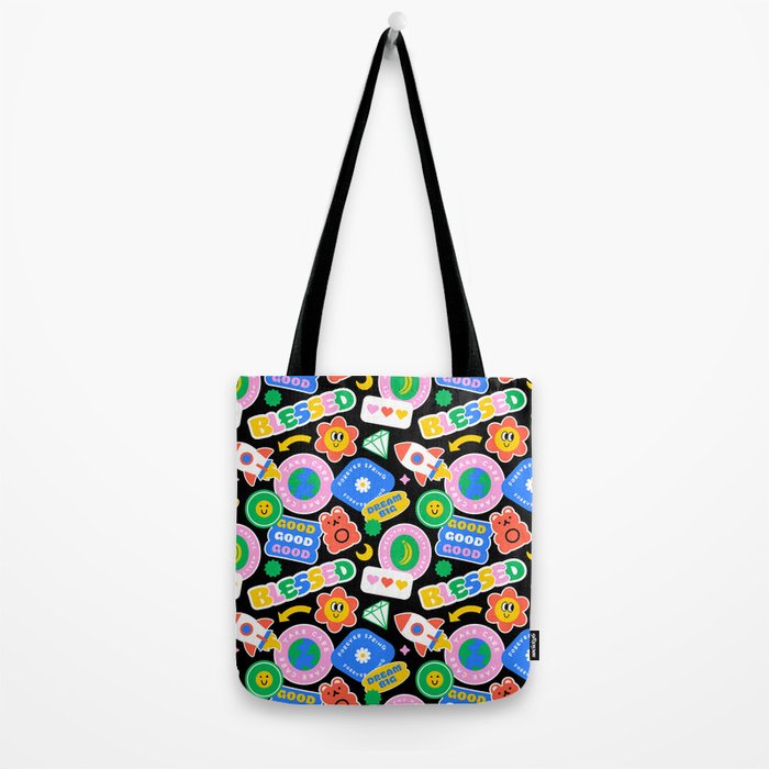 Retro cartoon sticker label pattern Tote Bag Gallery Image 2