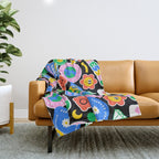 Retro cartoon sticker label pattern Throw Blanket Gallery Image 1