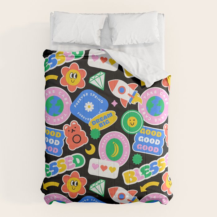 Retro cartoon sticker label pattern Comforter Gallery Image 1