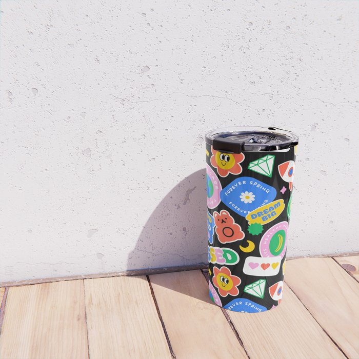 Retro cartoon sticker label pattern Travel Mug Gallery Image 4