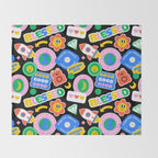 Retro cartoon sticker label pattern Throw Blanket Gallery Image 2