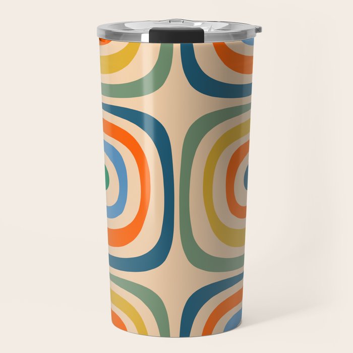 Retro Confaab Abstract Vertical Pattern Blue Orange Green Mustard Apricot Travel Mug Gallery Image 1