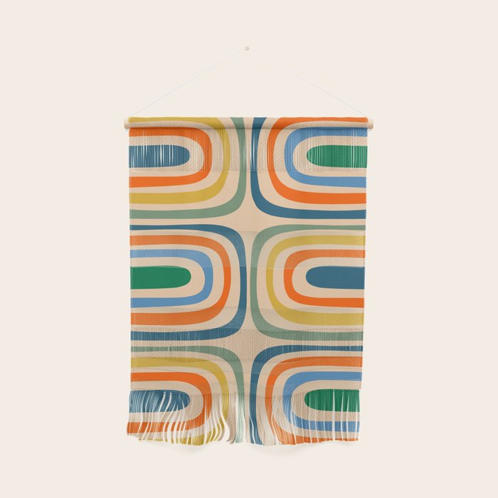 Retro Confaab Abstract Vertical Pattern Blue Orange Green Mustard Apricot Wall Hanging Gallery Image 1