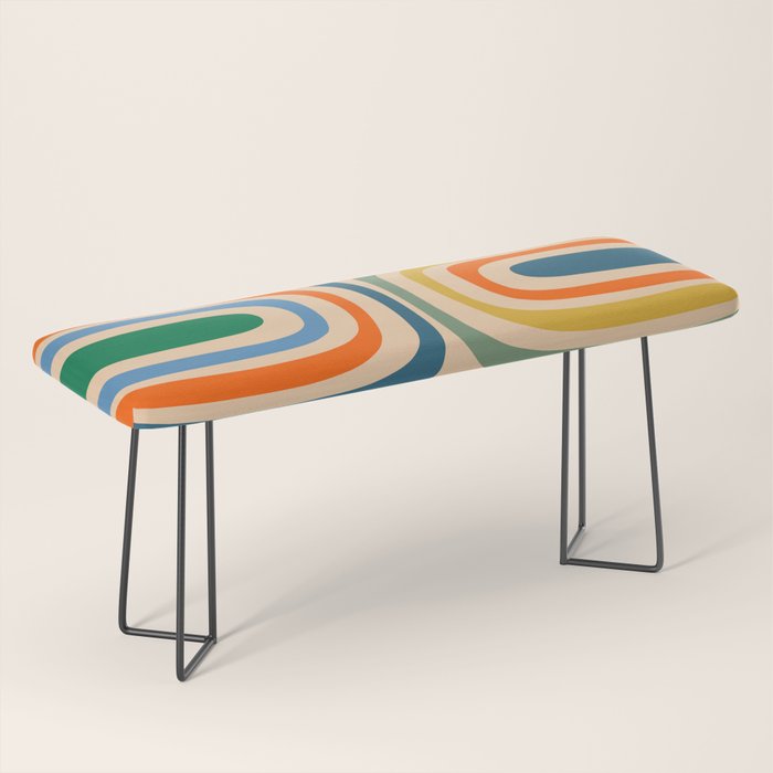 Retro Confaab Abstract Vertical Pattern Blue Orange Green Mustard Apricot Bench Gallery Image 1