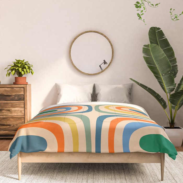 Retro Confaab Abstract Vertical Pattern Blue Orange Green Mustard Apricot Comforter Gallery Image 3