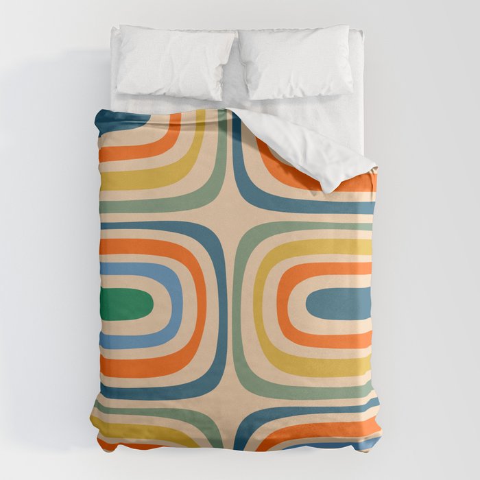 Retro Confaab Abstract Vertical Pattern Blue Orange Green Mustard Apricot Duvet Cover Gallery Image 6