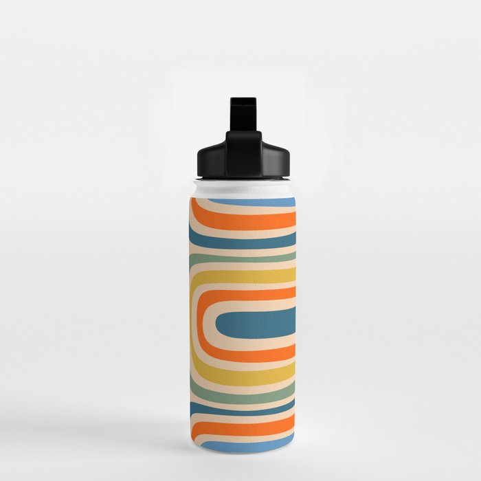 Retro Confaab Abstract Vertical Pattern Blue Orange Green Mustard Apricot Water Bottle Gallery Image 2