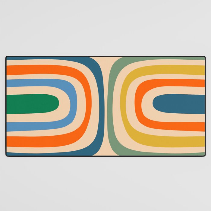 Retro Confaab Abstract Vertical Pattern Blue Orange Green Mustard Apricot Desk Mat Gallery Image 3