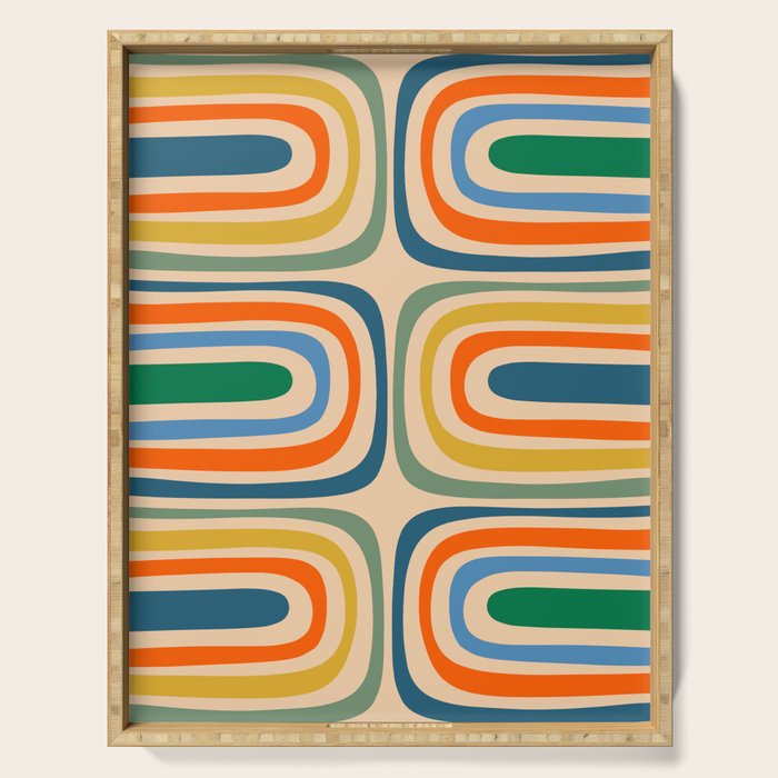 Retro Confaab Abstract Vertical Pattern Blue Orange Green Mustard Apricot Serving Tray Gallery Image 1